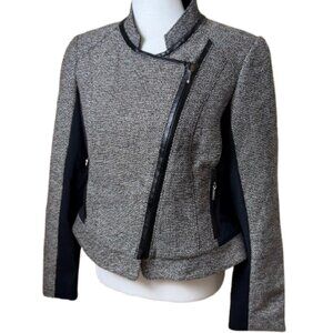 White House Black Market Sparkle Tweed Leather Trim Blazer Jacket Size 12